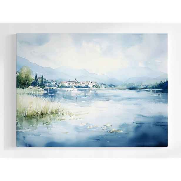Plakát Akvarel Krajina Voda Jezero Městečko Hory 100x75