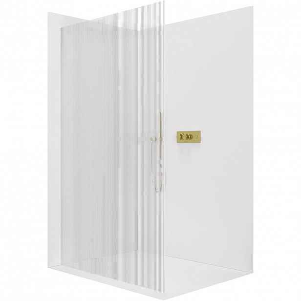 Sprchová zástěna Walk-in Crystal L/P - 8 mm - bezvzpěrový systém - zlatá, rýhované sklo - 120x200 cm