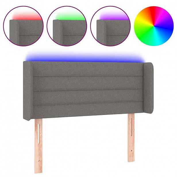 vidaXL Čelo postele s LED tmavě šedé 93 x 16 x 78/88 cm textil