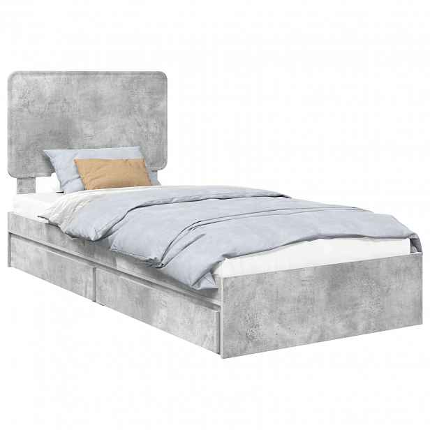 vidaXL Postel s úložným prostorem s čelo Betonově šedá 90 x 190 cm