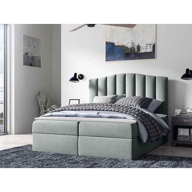 Boxspringová manželská postel 140x200 REYA - popelavá + topper ZDARMA
