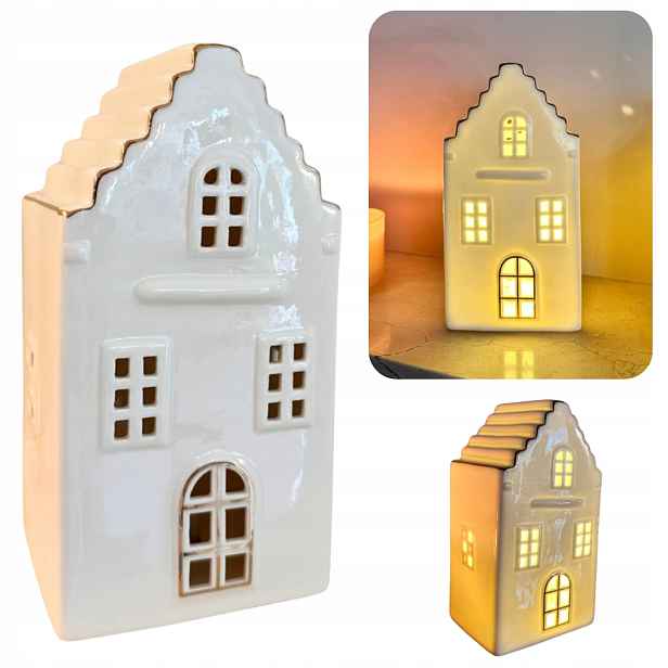 Porcelánový Keramický Domek Velký S Led Osvětlením 9x8,5x18 baterie