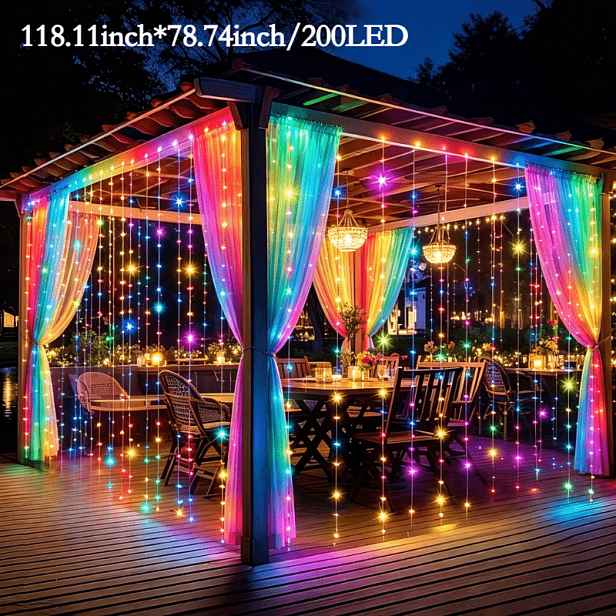 TEMU Atmosférická barevná světelná clona vodopádová lampa (k dispozici 200/300 LED) Světelná clona s LED/USB zástrčkou Nastavitelné osvětlení Vhodné
