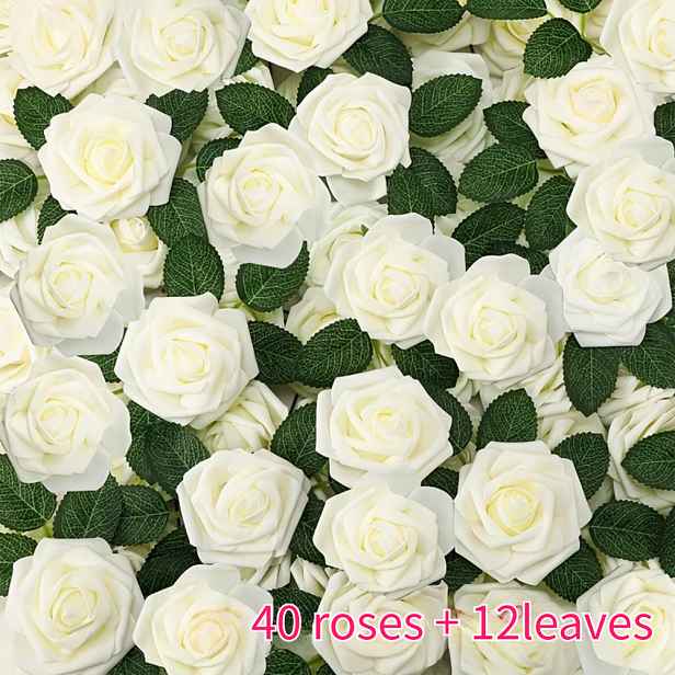 TEMU Sada 52 ks umělých pěnových růží s , 40 pěnových růží + 12 listů se stonky, DIY svatební kytice, květinový středový dekor pro svatební oslavu,