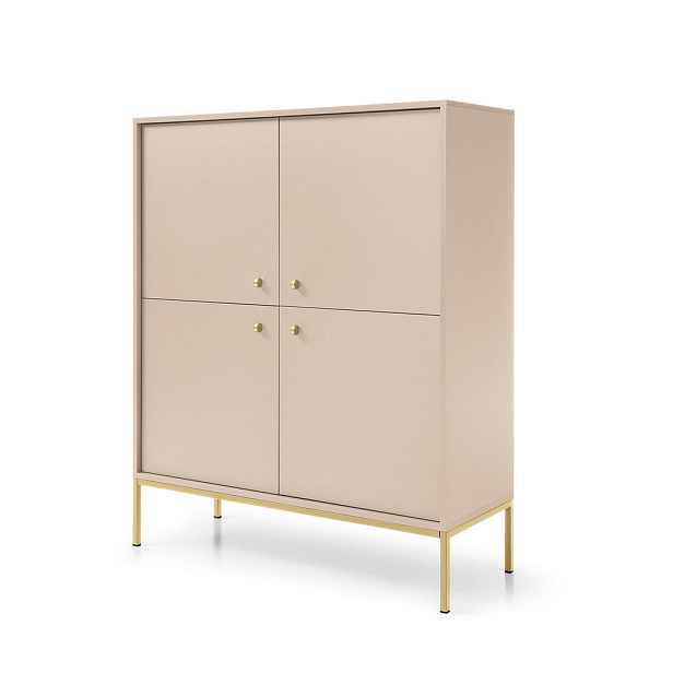 MASSENO VYSOKÁ KOMODA MONDO, 104/125/39 cm se 4 dvířky, béžová