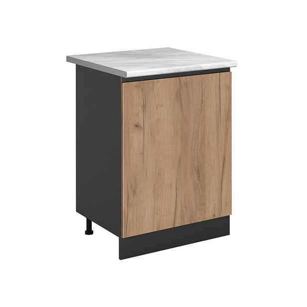 Vicco SPODNÍ SKŘÍŇKA KUCHYŇSKÉ LINKY R-Line, Zlatý mocný dub/Antracit, 60 cm s 1 dveřmi pracovná doska Mramor
