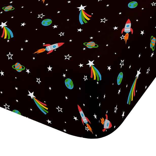 Černé napínací dětské prostěradlo na jednolůžko 90x190 cm Rainbow Rockets – Catherine Lansfield