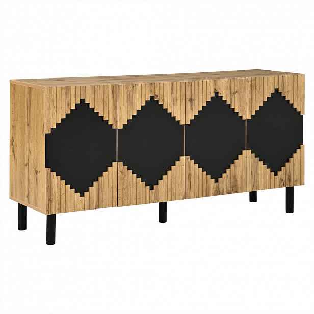 STILVORA KUCHYŇSKÁ SKŘÍŇ v přírodní a černé barvě se 2 dvířky do obývacího pokoje a jídelny, 140×40×70 cm