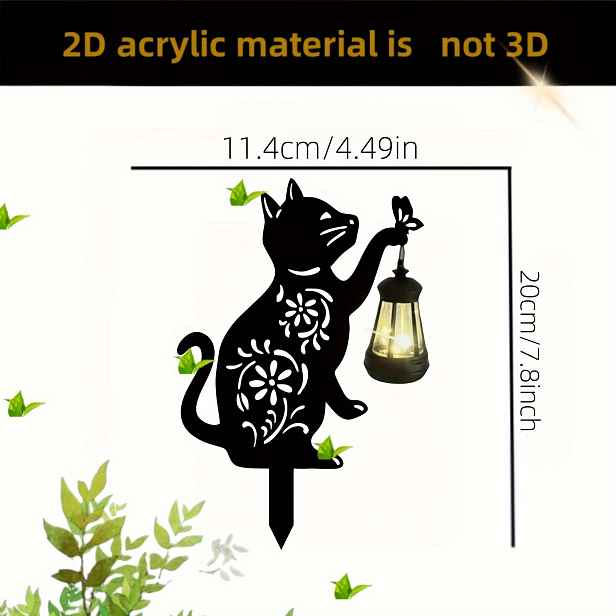 TEMU 2D plochá - 【2D plochá】 2D plochá - [2D plochá] 2D plochá, 1 ks Moderní silueta černé kočky v lucerně, zahradní dekorace, odolná proti slunci,