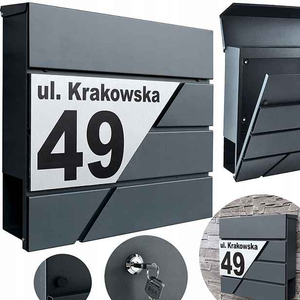 Metalová velká Poštovní schránka s adresou domu Uzamykatelná Černá 37x37x10