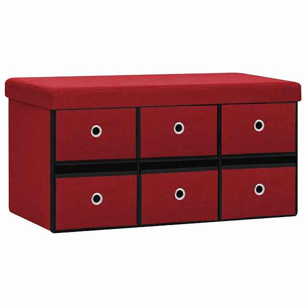 vidaXL Skládací úložná lavice vínová 76 x 38 x 38 cm umělý len