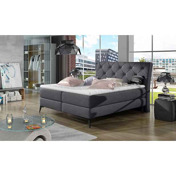 Kontinentální postel s úložným prostorem 160x200 TORVIRO - tmavě šedá