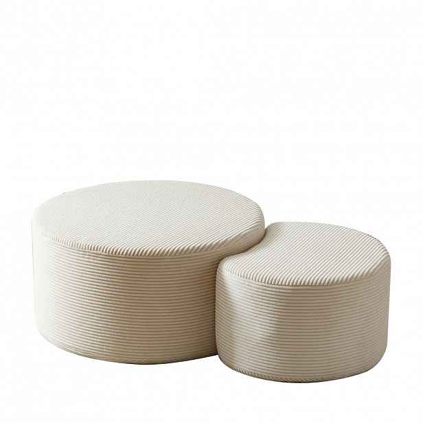 Modfu SET 2 čalouněných odkládacích stolků z látky 81x81x40 cm béžový bez montáže, víceúčelové využití