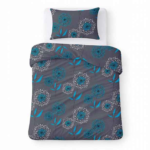 Povlečení bavlněné 140x200 grafitové s tyrkysovými pampelišky Cotton Home