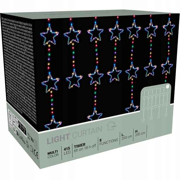 Vánoční osvětlení Světelný Závěs Hvězdičky 200 cm 415 Led programátor časovač