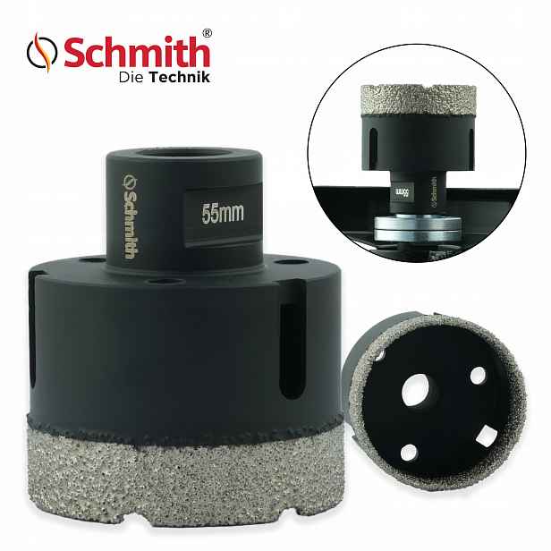 Korunkový Vrták s diamantovou korunkou M14 pro gres glazury betonu 55 mm Schmith