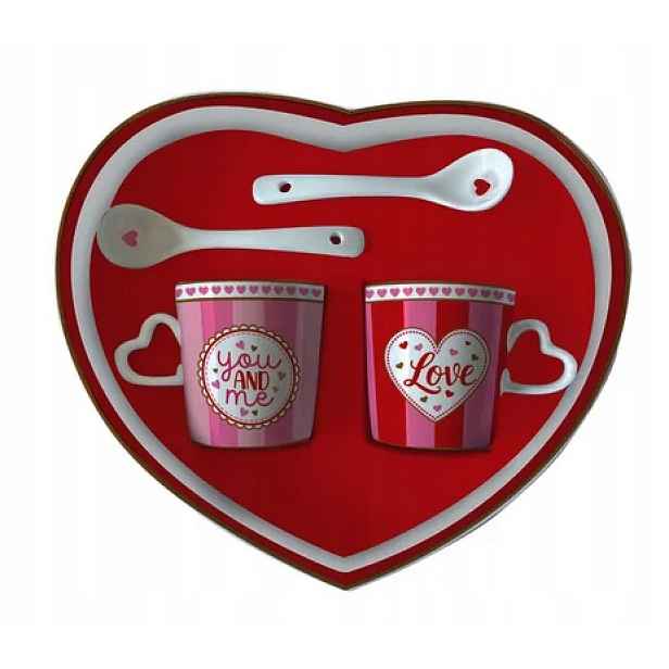 Sada šálků 2 x 100 ml podšálek lžičky „Love“ Valentýn Dárek