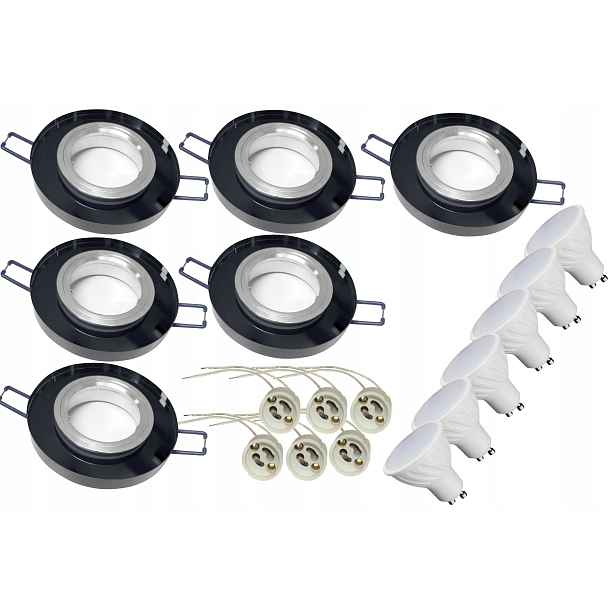 6x skleněné halogenové svítidlo černé Led GU10 5W