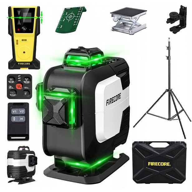 Laserová Vodováha Firecore F94 El 4D 360° Zelená IP64 Stativ Senzor