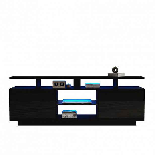 OKWISH TV stolek 140/35/55 cm černý z dřevotřískové desky s LED osvětlením ovládaným aplikací