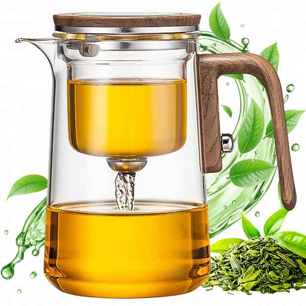 Skleněný hrnek na přípravu čaje se sítkem a rukojetí, 800 ml