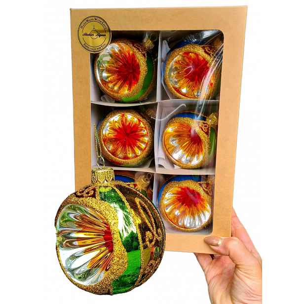 Vánoční Baňky s reflektorem Styl Prl retro Sada 8 cm 6 ks