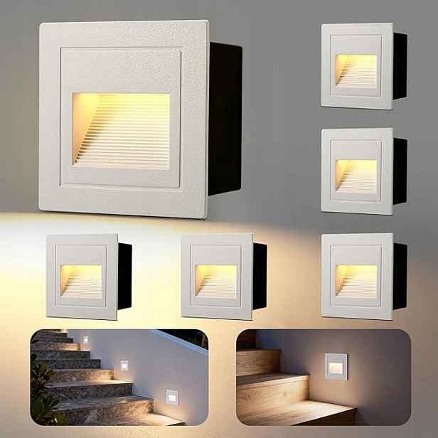 Led schodišťové svítidlo 3000K IP65 pod omítku hliníkové 230V 6 kusů