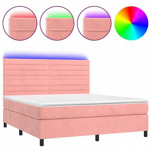 vidaXL Box spring postel s matrací a LED růžová 160x200 cm samet