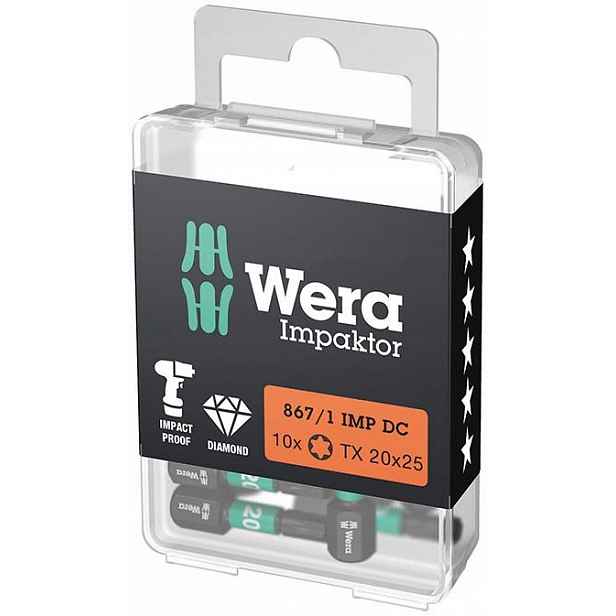 Bit Impaktor 1/4" Din 3126 C63 Torx T20x25mm 10 kusů Wera