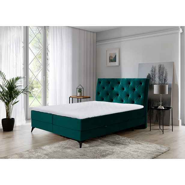 Kontinentální postel s úložným prostorem 160x200 TORVIRO - zelená