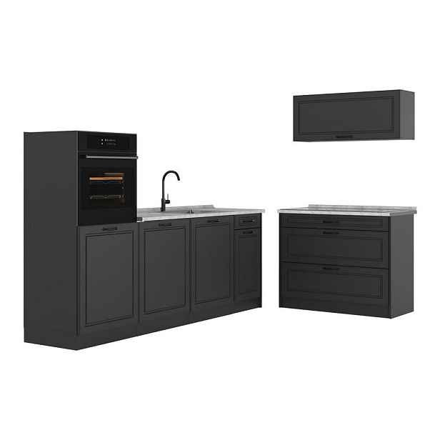 Vicco KUCHYŇSKÝ KOUT R-Line, Antracitový venkovský dům/Antracit, 220 cm pracovná doska Mramor