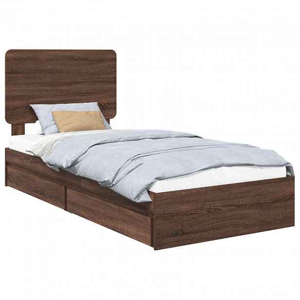 vidaXL Postel s úložným prostorem se zásuvkou Hnědý dub 75 x 190 cm