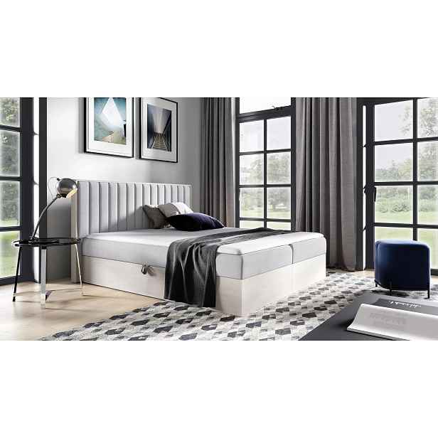 Manželská postel 140x220 CHANTELLE 4 - nordic teak / světle šedá 1 + topper ZDARMA