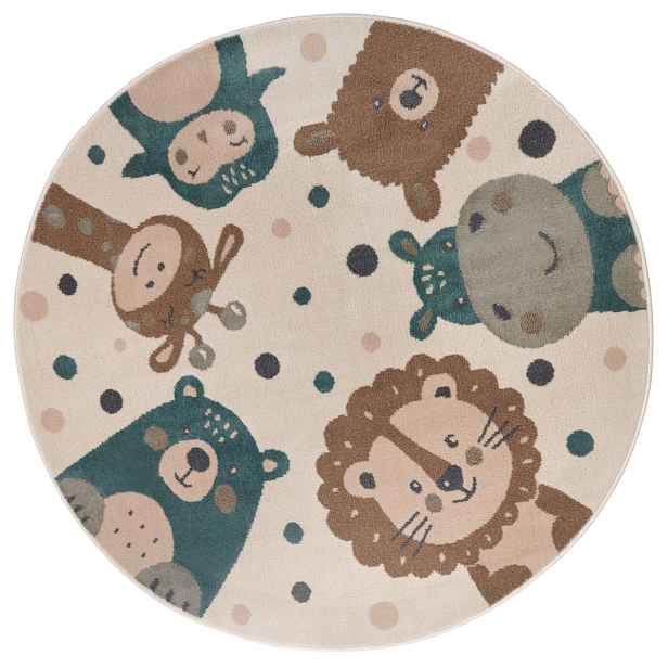 AKCE: 100x100 (průměr) kruh Dětský koberec Adventures 105968 Cream Brown Blue kruh, vícebarevná, dětský pokoj, Hanse Home