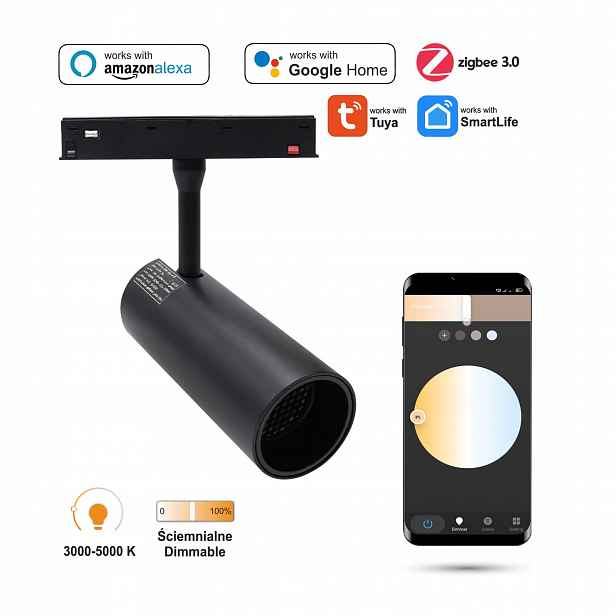 Led reflektor WiFi Zigbee Track 12W pro magnetické lišty Smart Track 48VDC