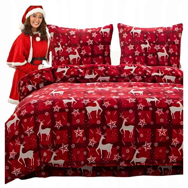 Povlečení Vánoční Mikrovlákno 220x200 Sobové Mřížka Fleece jako Dárek