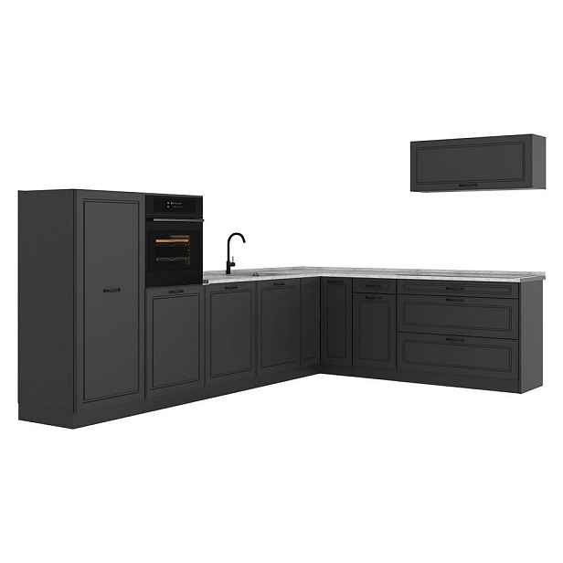 Vicco ROHOVÁ KUCHYŇ R-Line, Antracitový venkovský dům/Antracit, 327 x cm pracovná doska Mramor