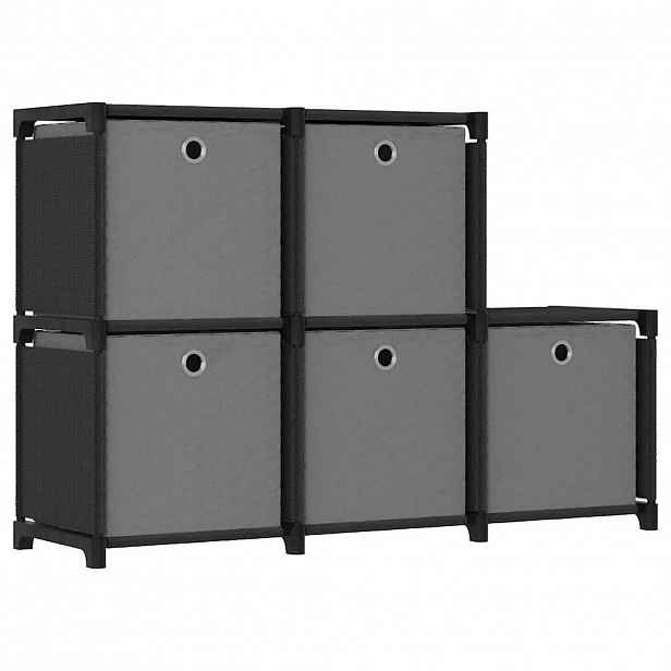 vidaXL Výstavní police 5 přihrádek s boxy černá 103x30x72,5 cm textil