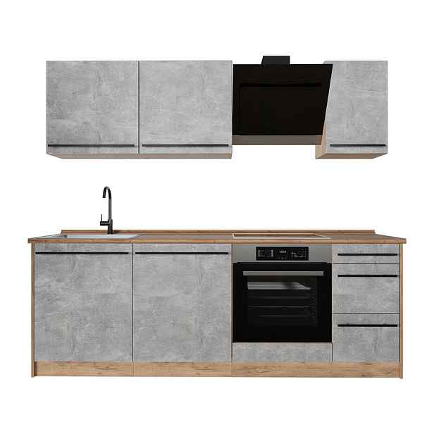 Vicco KUCHYŇSKÝ KOUT R-Line, Beton/Zlatý mocný dub, 220 cm pracovná doska Dub Goldkraft