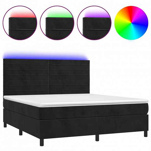 vidaXL Box spring postel s matrací a LED černá 180x200 cm samet
