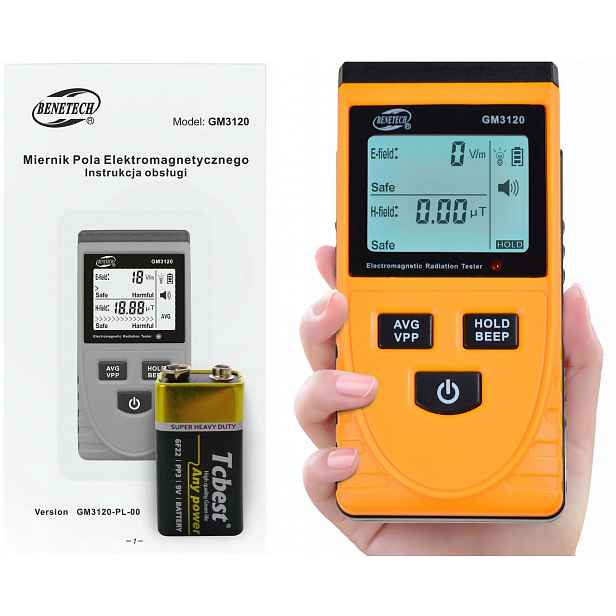 Měřič Elektromagnetického Pole Tester Vln 1999V/m, 100uT Ce 5G LCD