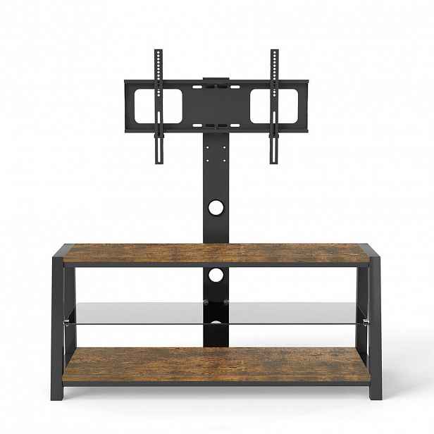 OKWISH TV stolek 116/42/125 cm hnědý z MDF a kovu s otočným držákem a nastavitelnou výškou