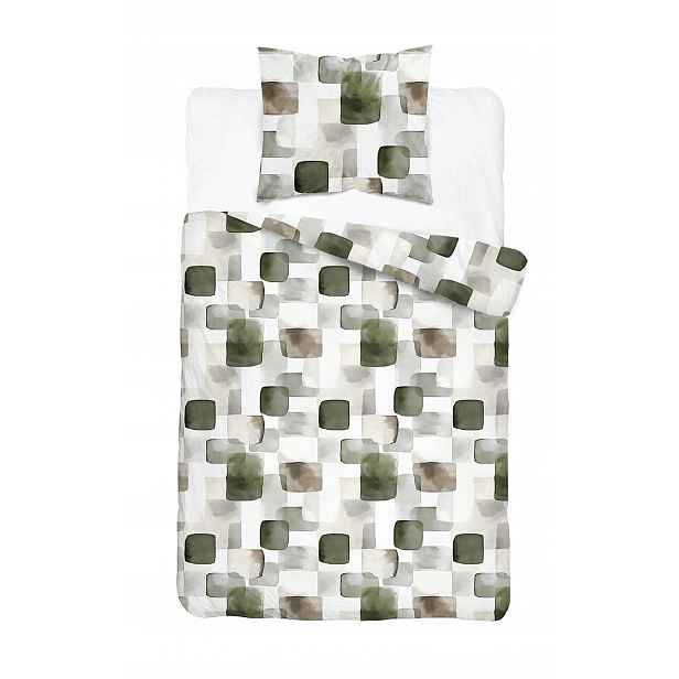 Povlečení 140x200 šedá zelená s geometrickým motivem Home Satin