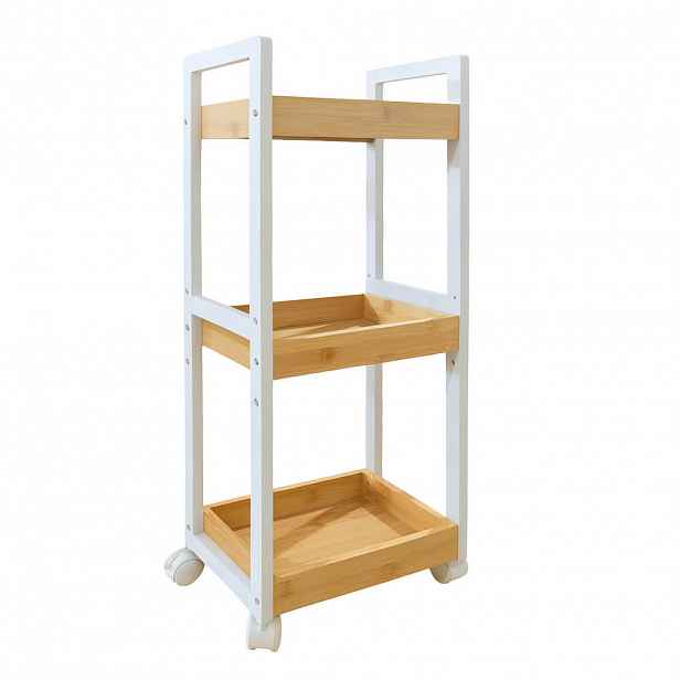 Relaxdays VOZÍK Přírodní bílá bambus 3 police 80 cm