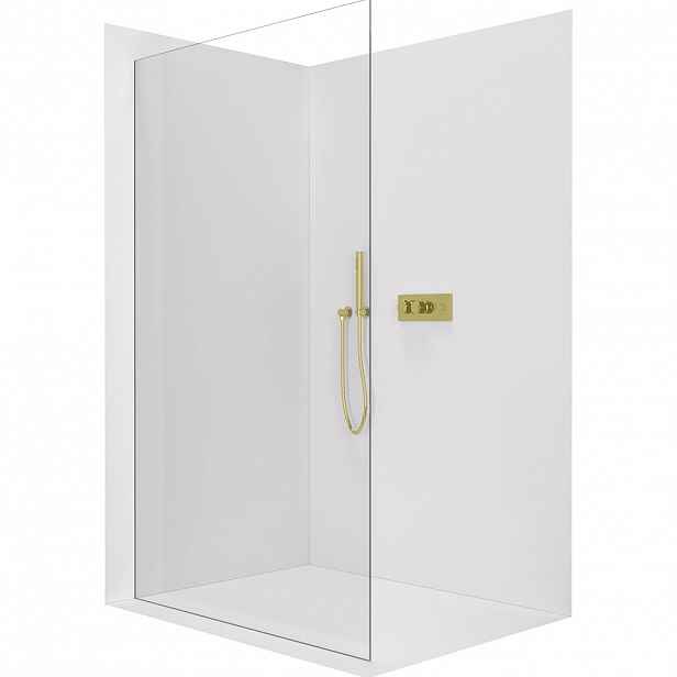 Sprchová zástěna Walk-in Crystal L/P - 8 mm - bezvzpěrový systém - zlatá, transparentní sklo - 130x200 cm