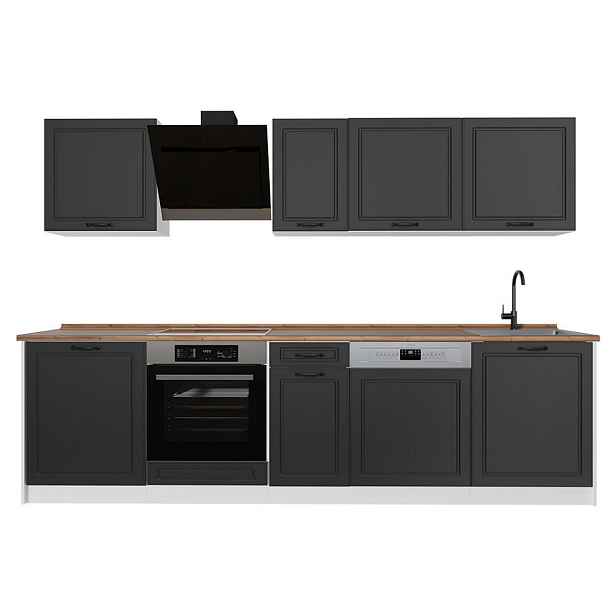Vicco KUCHYŇSKÝ KOUT R-Line, Antracitový venkovský dům/Bílá, 280 cm pracovná doska Dub Goldkraft
