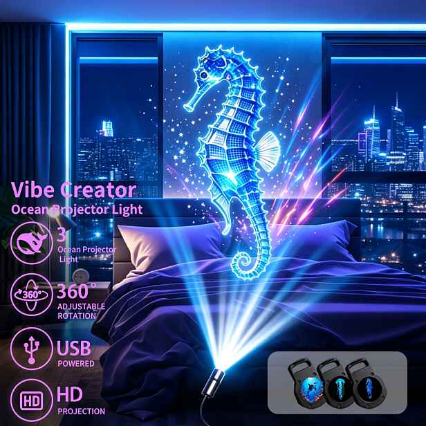 TEMU Projektor nočního světla s oceánskými zvířaty otočný o 60°, USB RGB HD projekční lampa s mořským životem a ohebným husím krkem, vzory medúzy,