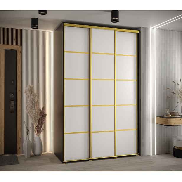 Šatní skříň ASIRI 4 - 160/60 cm, černá / bílá / zlatá