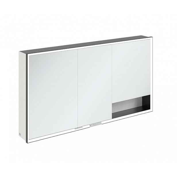 Villeroy & Boch My View+ - Zrcadlová skříňka s LED osvětlením 140x75x17 cm, 3 dvířka, matná černá/šedá B48114VE