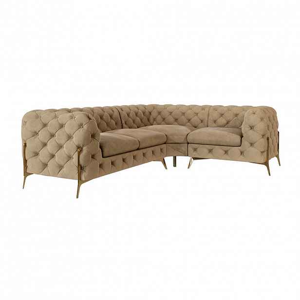 S-Style CHESTERFIELD ROHOVÁ SEDAČKA Lexi v béžové se zlatými nohami - otomán vpravo
